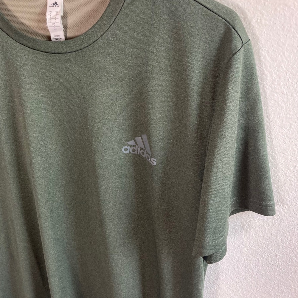 Adidas T-Shirt Mens Large Green Climalite Performance Short Sleeve Heathered Tee - Picture 3 of 8